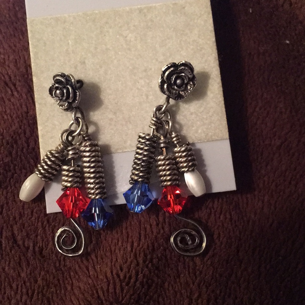 SOLD *** Handcrafted earrings red white and blue